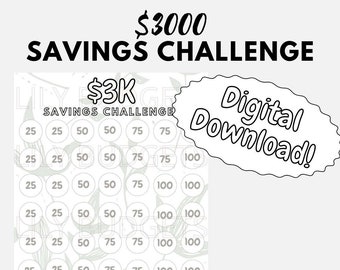 3K Savings Challenge Digital Download/Printable | Digital Savings Challenge | Save 3 Thousand Dollars Over Time