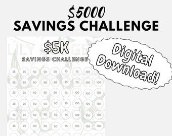 5K Savings Challenge Digital Download/Printable | Digital Savings Challenge | Save 5 Thousand Dollars Over Time