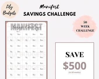 Manifest Savings Challenge Insert | A6 Cash Envelope Savings Challenge | Printable Savings Challenge