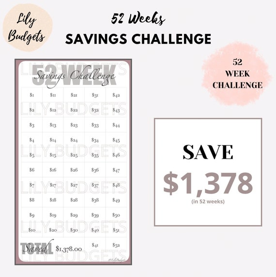 ★うさこ★ A6リフィル savings challenge 52 Weeks Savings Challenge Insert | A6 Cash Envelope Savings