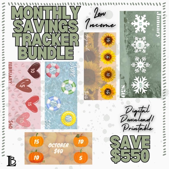 Yearly/Monthly Savings Tracker Inserts! | Save 550 Dollars Over A Year! | Monthly Low Income Savings Challenges | Fun & Colorful Challenge