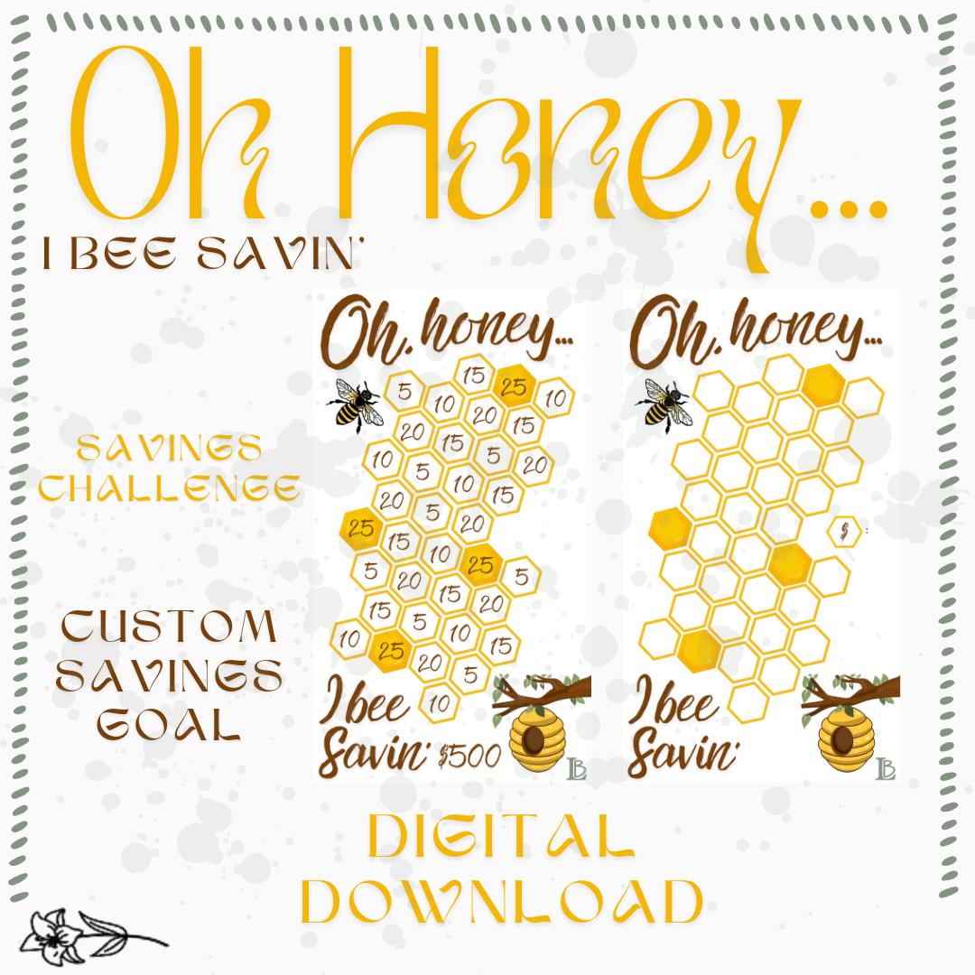 Oh Honey...I Bee Savin' Savings Challenge Printable/Digital Download Tracker Insert | Custom Savings Challenge | Save 5 Hundred Over Time