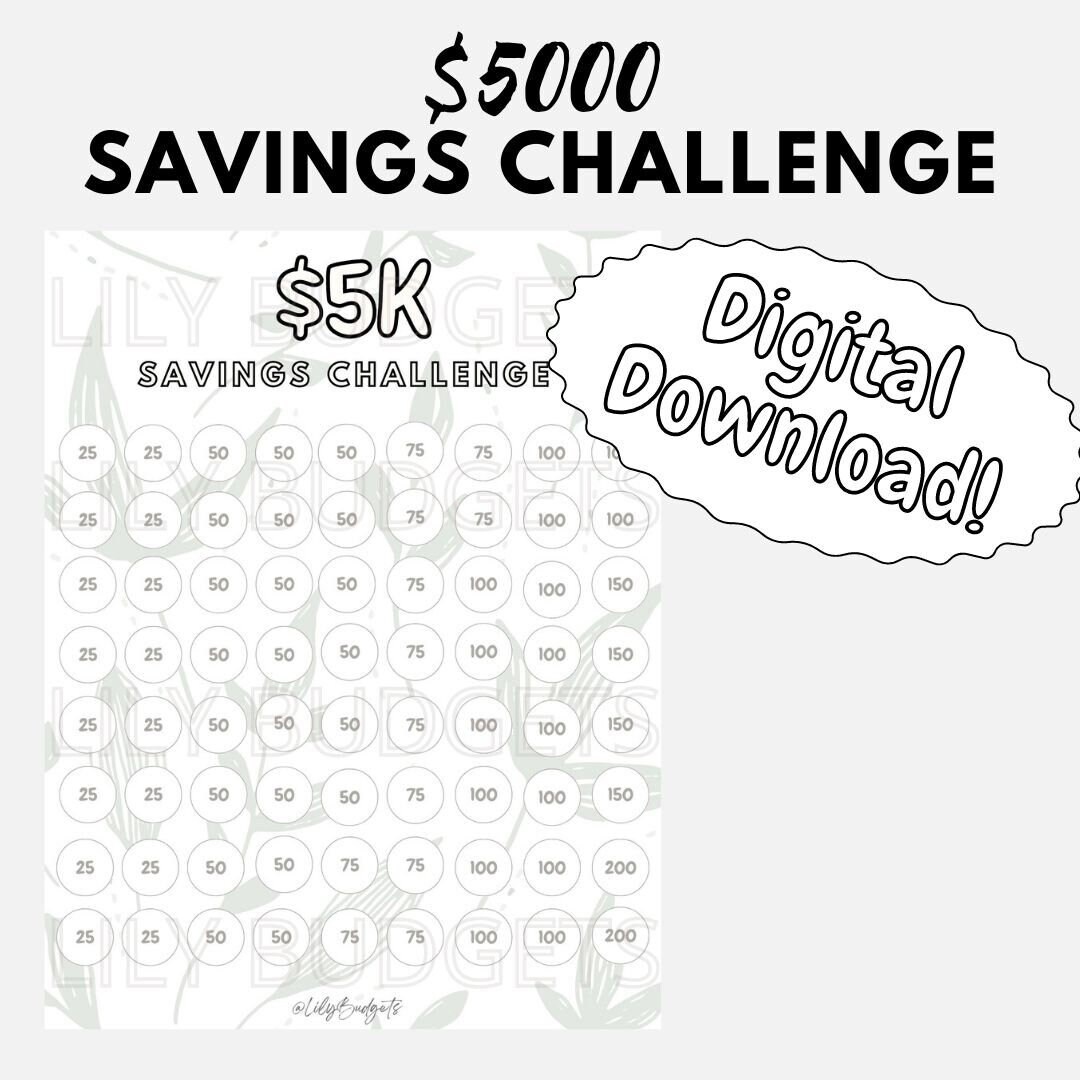 5K Savings Challenge Digital Download/printable | Digital Savings ...