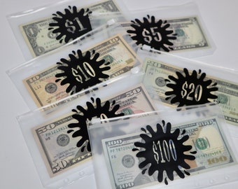 A6 Zipper 1-100 Dollar Savings Envelopes | Set of Envelopes for Each Denomination | 1, 5, 10, 20, 50, 100 | Multiple Colors Available
