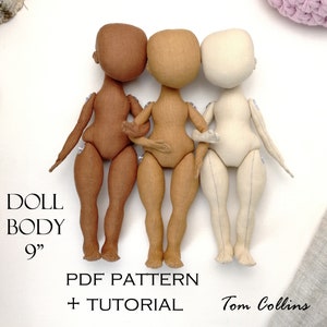 PDF pdf doll 9 inches pdf pattern doll PDF Sewing Tutorial pattern body doll pdf pattern and tutorial Cloth Doll Pattern textile doll rag