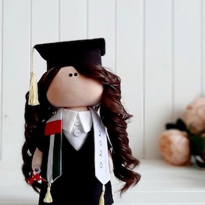 Graduate Doll, Student Tilda Doll, Black Color Doll, Portrait Doll by Photo, Handgemachte Stoffpuppe, Teen Rag Doll - Collection Doll