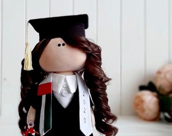 Graduation announcements, Graduate Art Doll, Black Color Doll, Portrait Doll by Photo, Handmade Cloth Doll, Teen Rag Doll - Collection doll