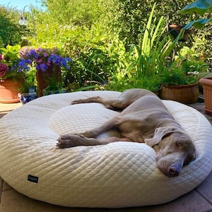 Orthopedisch rond hondenbed met verkoelend oppervlak, perfect voor de zomer.