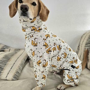 Hondenpyjama met rits met vossen- of hertenmotief in grijs en beige voor Ridgebacks en grote rassen