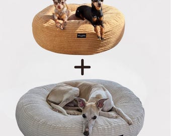Round dog bed with robust corduroy surface in a value set with cover