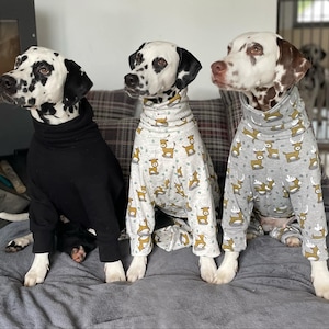 Pijama para cães com zíper com motivo de raposa ou veado em cinza e bege para Ridgeback, raças grandes