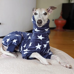 Flannel fleece star greyhound whippet galgo ridgeback pajamas, optionally with zipper, also available in plus sizes