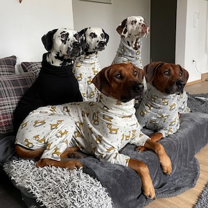 Dog pajamas with fox or deer motif in grey and beige for Ridgeback and other large breeds without zipper
