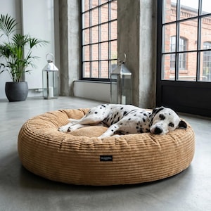 Cama redonda ortopédica y robusta para perros con funda de pana resistente – 3 tamaños