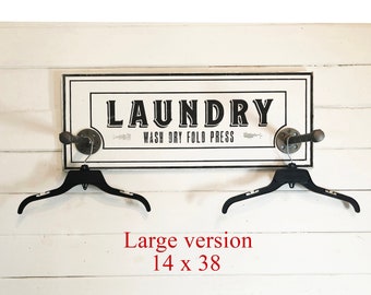 Classic Laundry room hanger with two poles  14 x 38  WHITE , Laundry Room Sign , Laundry Room Organization, Clothing Rack, Wood Laundry Sign