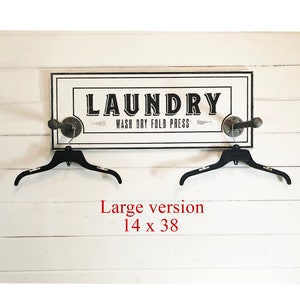 Classic Laundry room hanger with two poles  14 x 38  WHITE , Laundry Room Sign , Laundry Room Organization, Clothing Rack, Wood Laundry Sign