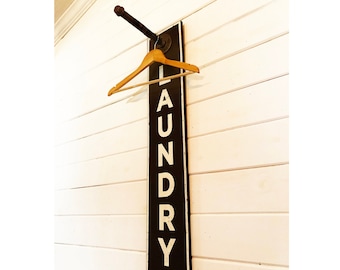 Laundry room hanger- 7 x 35 inches, Laundry Room Sign , Laundry Room Organization, Clothing Rack, Wood Laundry Sign, Pipe Rack