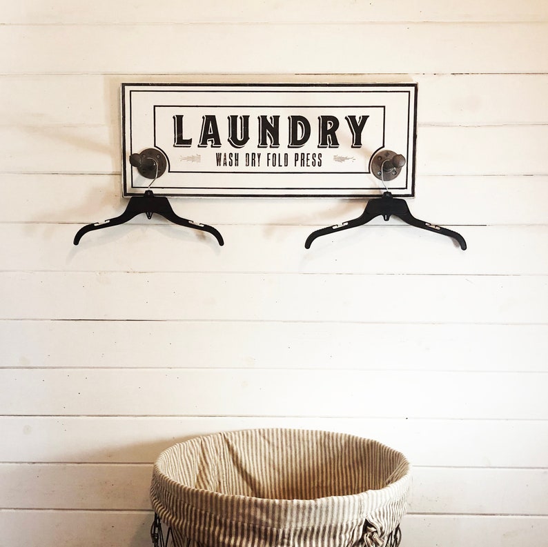 Classic Laundry Room Hanger With Two Poles 11 X 29 WHITE Etsy