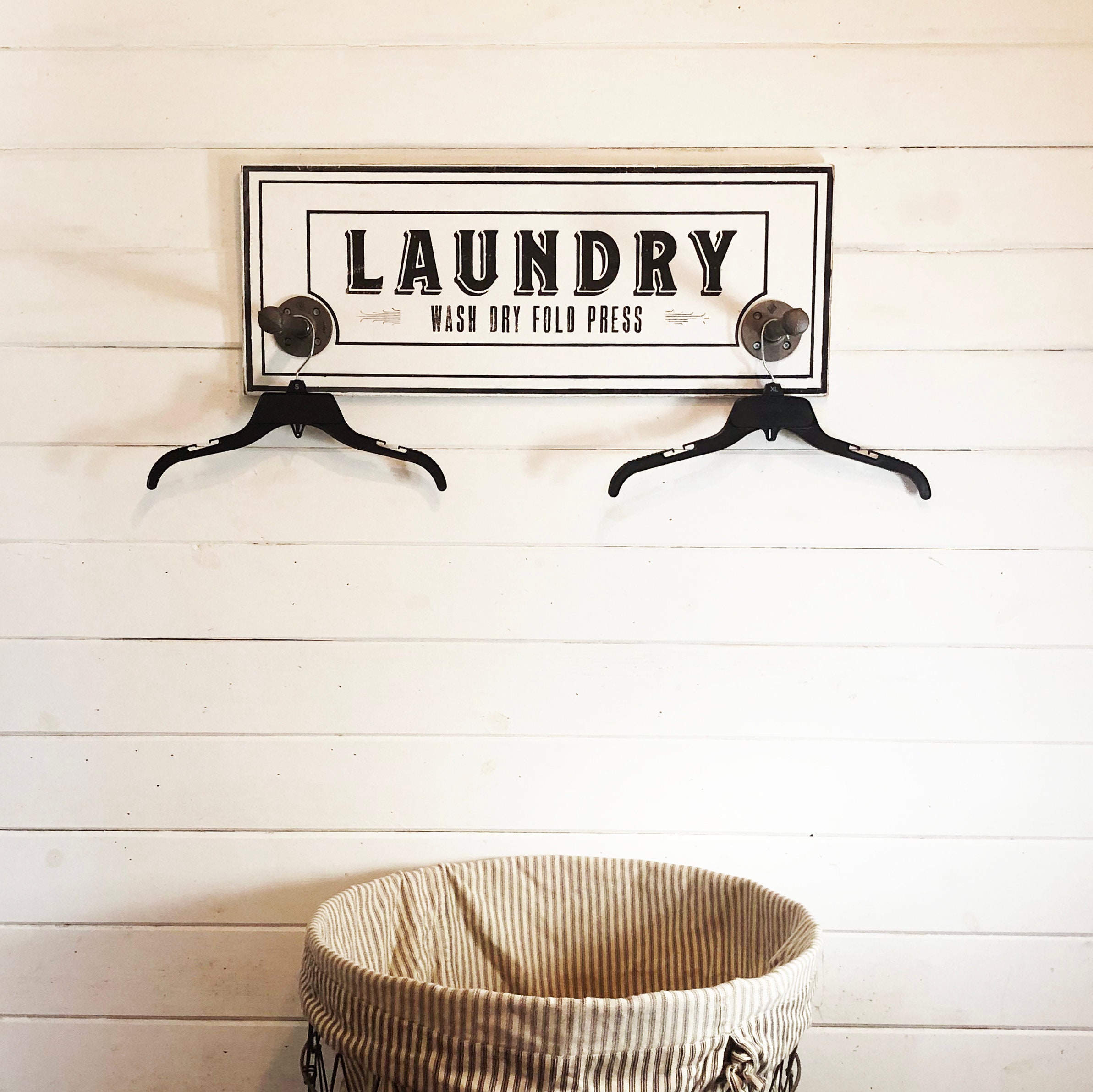Classic Laundry Room Hanger With Two Poles 11 X 29 WHITE Etsy