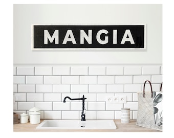 Letrero de madera para cocina italiana, color negro, horizontal, 7 x 31 cm.