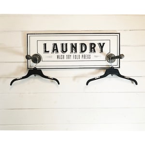 Classic Laundry room hanger with two poles 11 x 29- WHITE , Laundry Room Sign , Laundry Room Organization, Clothing Rack, Wood Laundry Sign