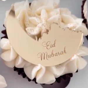 Set of 4 Mirror Acrylic Crescent Eid Mubarak Cupcake Toppers.