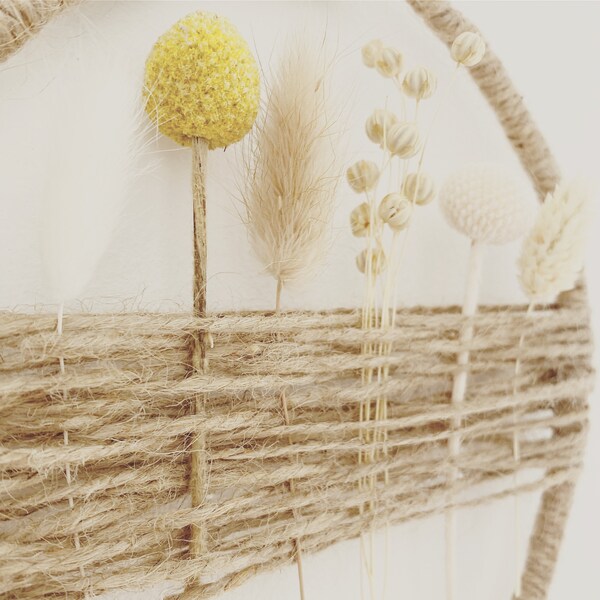 Dried Flower Weaved Jute Wreath Hoop Wall Hanging - Neutral Decor