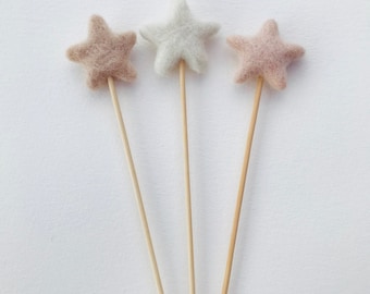 Felt Pom Pom Star and Heart Stem Sticks - Boho Scandi Decor - Cake Toppers