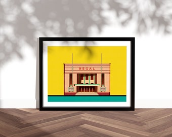 London Art Deco Regal Cinema Building Highams Park A3, A4, Architecture , London Landmark, Colourful Art Print, London Print