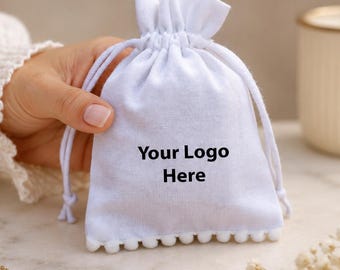 100 Pcs Custom Logo Cotton Drawstring Pouch Jewelry Packaging Eco Friendly Bag