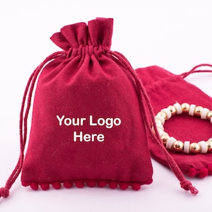100 Maroon Custom Jewelry Bag With Logo, Personalize Wedding Favor bags, Cotton Dust Bag, Product Packaging bag