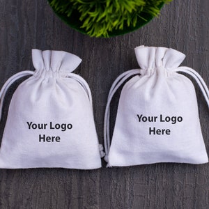 100 Custom White Drawstring Jewelry Packaging Pouch Wedding Favor Bags With Personalized Free Logo