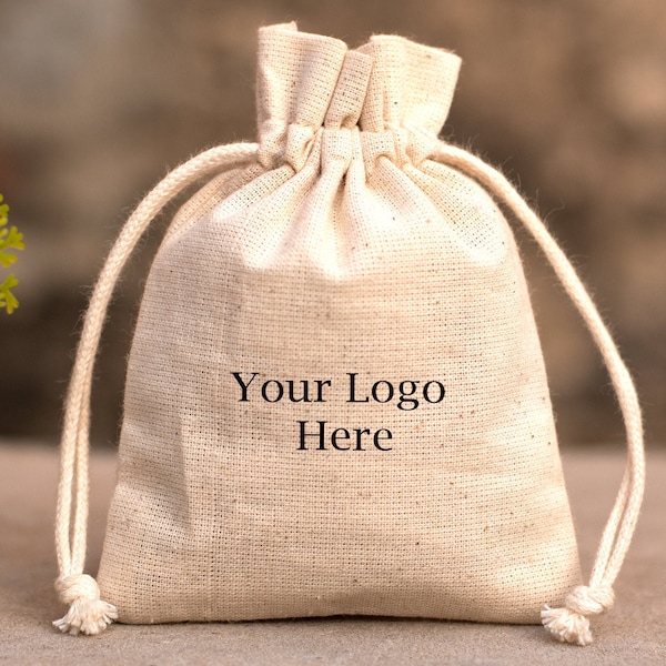 100 sacs de pochette d'emballage de bijoux personnalisés en coton naturel, sacs personnalisés avec logo - livraison gratuite