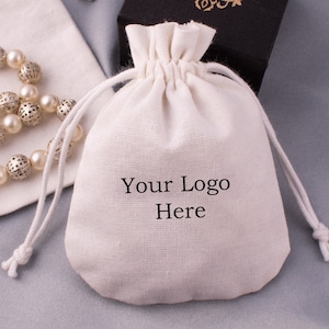 100 Pcs Custom Jewelry Packaging Pouch Personalized Logo Print Cotton Bag, Wedding Favor Bags - Free Shipping