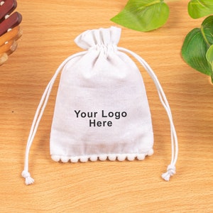 100 Pcs White Cotton Custom Jewelry Packaging Pouch Bags, Personalized Bags With Logo - Free Shipping