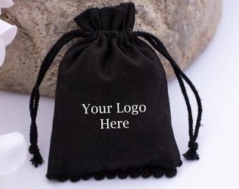 100 Black Jewelry Packaging Pouch Cotton Drawstring Bags personalized Logo - Free Shipping
