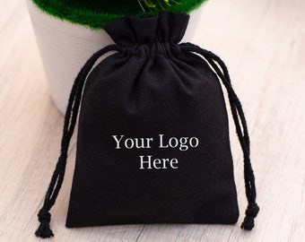 100 Black Custom Jewelry Packaging Pouch Cotton Drawstring Bags Personalized Logo - Free Shipping