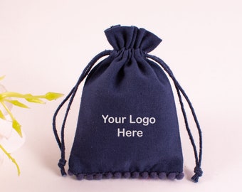 100 Pcs Custom Jewelry Packaging Pouch Navy Blue Personalized Favor Bags - Free Shipping