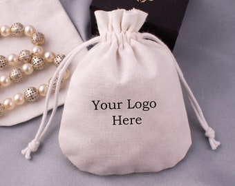 100 Pcs Custom Jewelry Packaging Pouch Personalized Logo Print Cotton Bag, Wedding Favor Bags - Free Shipping