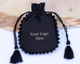 100 Personalized Jewelry Packaging Pouch Custom Logo Print Eco Friendly Cotton Bag - Free Shipping