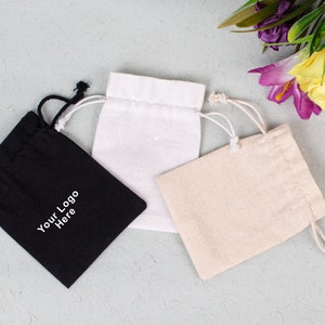100 Pcs Bulk Custom Logo bags Personalized Jewelry Packaging Pouch Organic Natural Cotton Wedding Favor Bags Gift Pouch