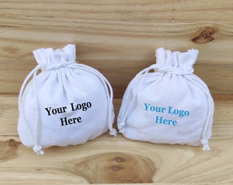 100 Custom White Cotton Bag Party Favor Gift Bag Jewelry Packaging Drawstring Pouch 4x4 Inch