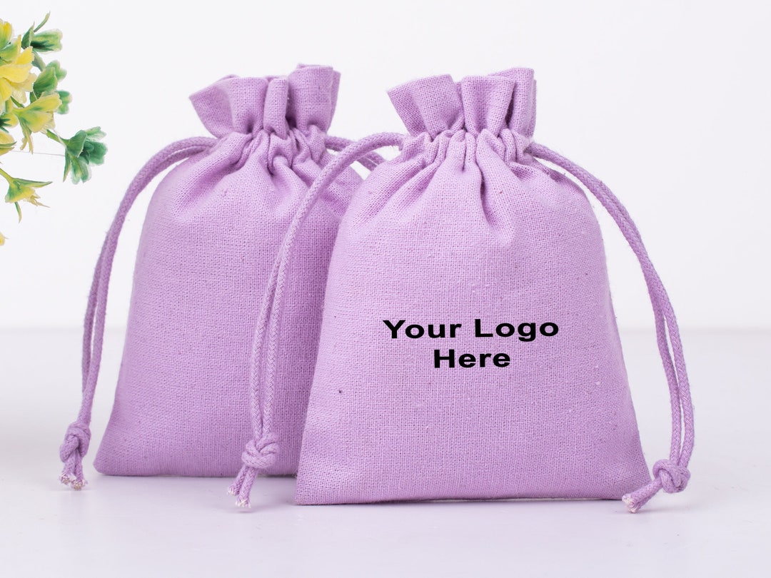 100 Light Purple Cotton Drawstring Bags With Custom Logo, Wedding Favor ...