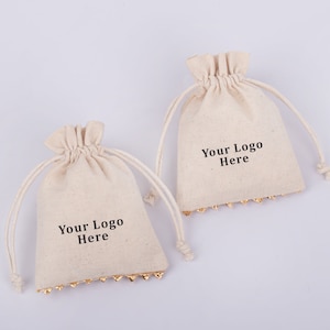 100 unidades de bolsa de algodão personalizada de cor natural para embalagem de joias, sacolas de lembrancinhas de casamento