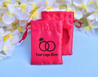 100 Custom Satin Jewelry Packaging Pouch, Wedding Favor Bags, Logo Gift Packaging Bag