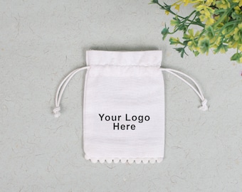 100 Custom Logo Cotton Drawstring Favor Bags | Personalized Gift Packaging
