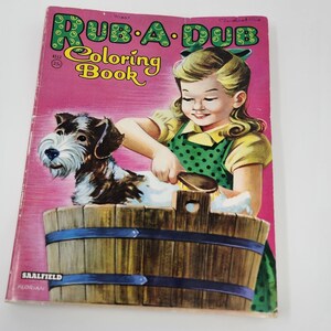 Vintage Coloring Book Saalfield Publishing Rub a Dub (3 pages colored)