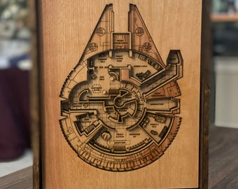 Millennium Falcon Inspired Blueprint Laser Cut Shadow Box Gamer Gift