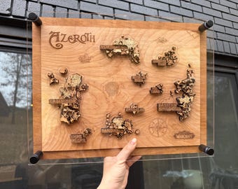 World of Warcraft inspired Wood Elevation Map of Azeroth Gamer Gift