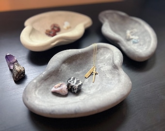 Concrete Trinket Tray - Unique Solid Irregular Cloud Molded from Vintage Mid-Century Ashtray